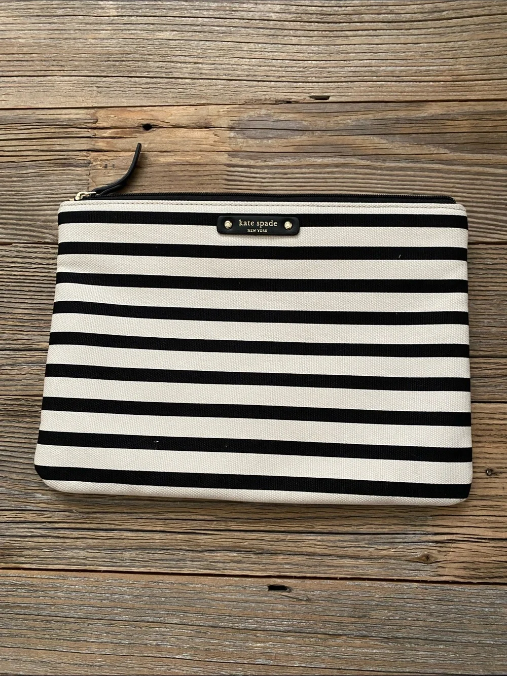 Striped Toucan Print Zip Pouch - Black & White with Colorful Accent